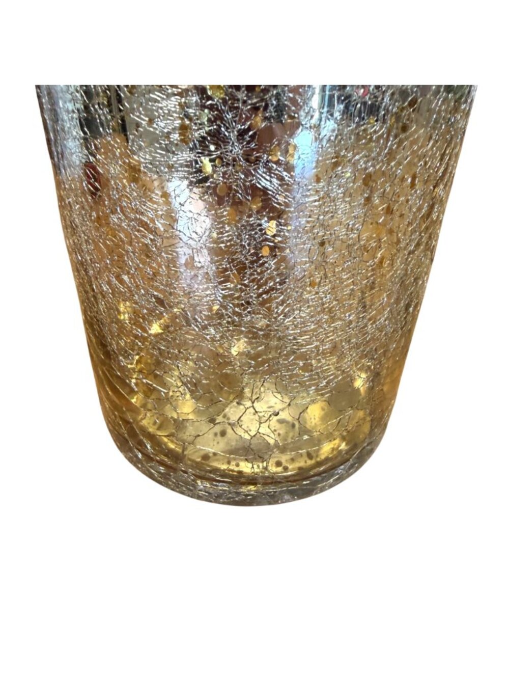 Gold Crackle Glass Vase Metallic Tall Cylindrical Design Home Decor Holiday Refl - Picture 4 of 7